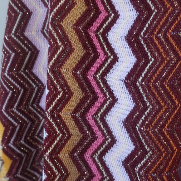 NWOT Womens Missoni Burgundy, Pink, Orange Chevron Fringed Scarf Wrap OS - Picture 3 of 7